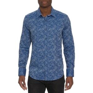 Robert Graham Button Up Size L Men’s Electric Slide Stretch Blue Shirt NWOT
